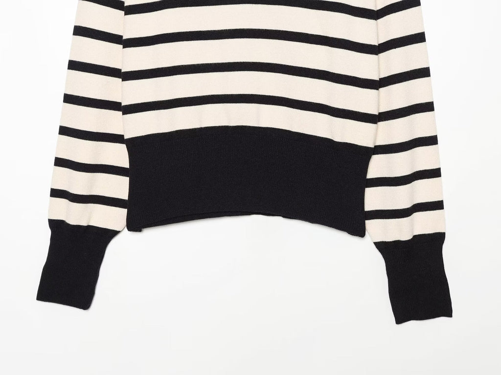Women's soft textured zipper striped knitted sweater