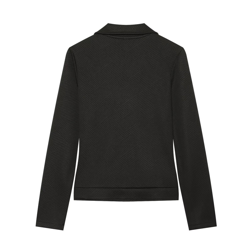 Women's diagonal zipper button decoration casual jacket