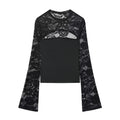 Women's lace patchwork hollow flared sleeve top