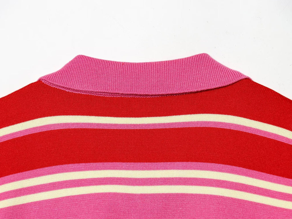 Women's casual striped knitted polo shirt