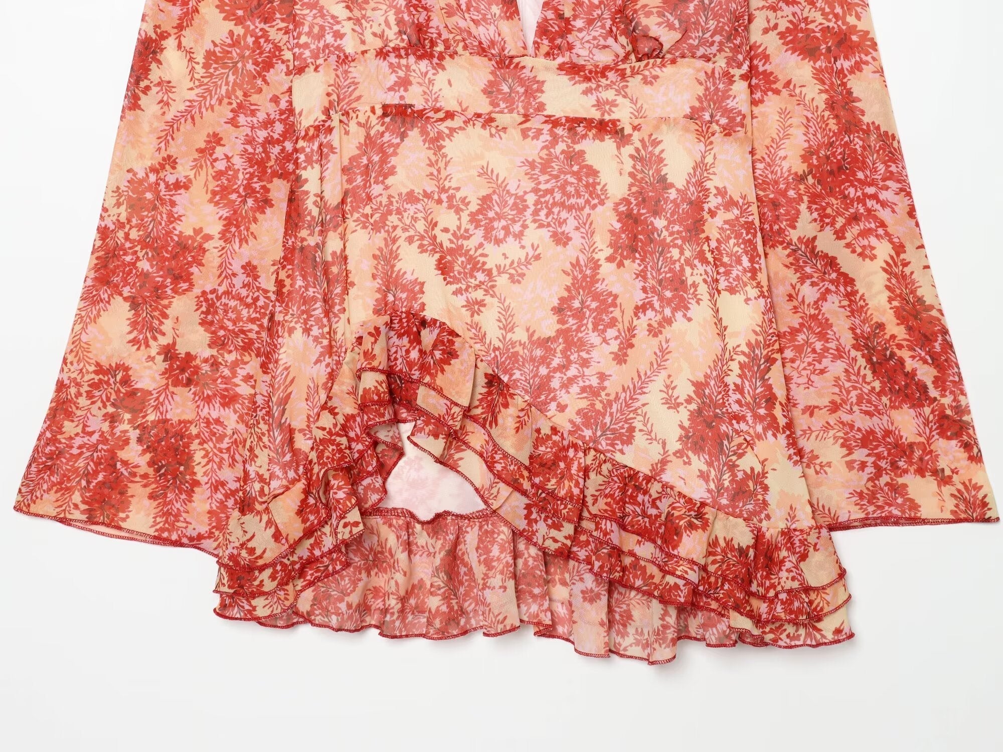Women's V-neck printed ruffle mini dress