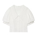 Women's Small Round Lapel Lace up Shirt