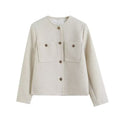 Women's gold button decoration casual O Neck Coat