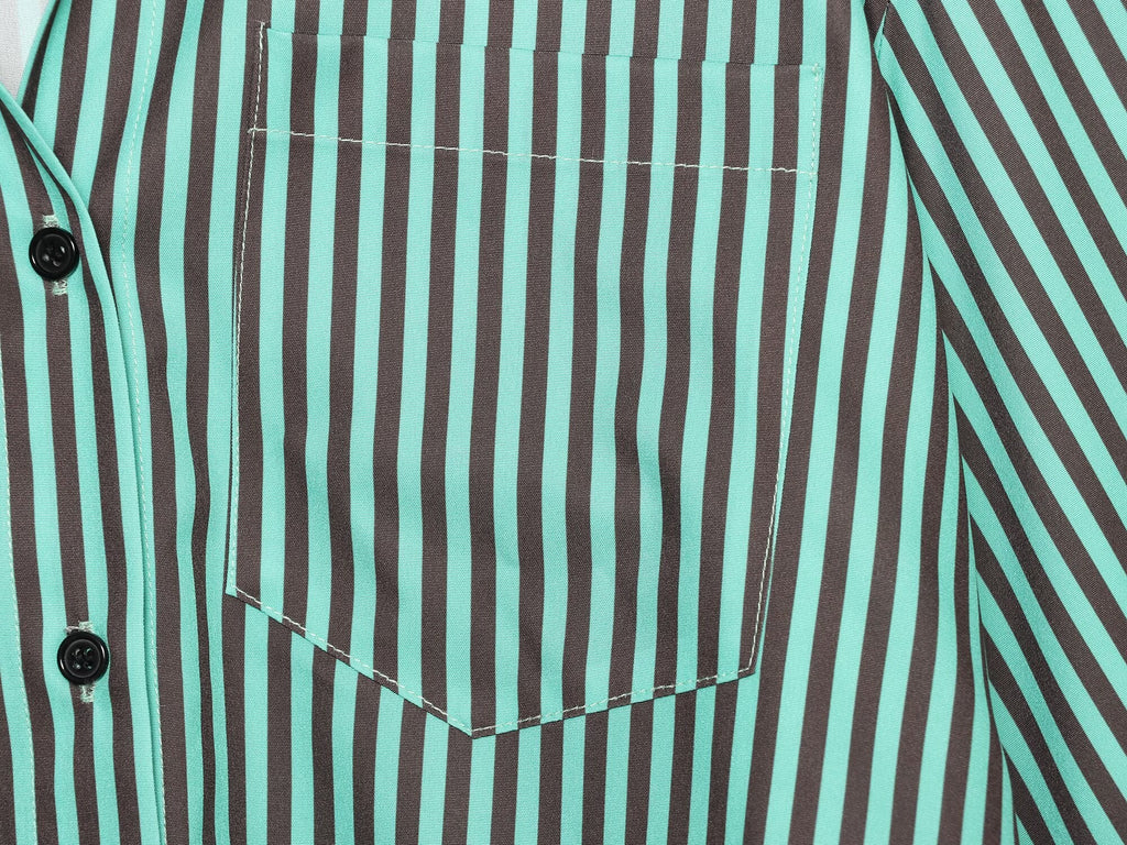 Women's pleated decorative loose striped shirt