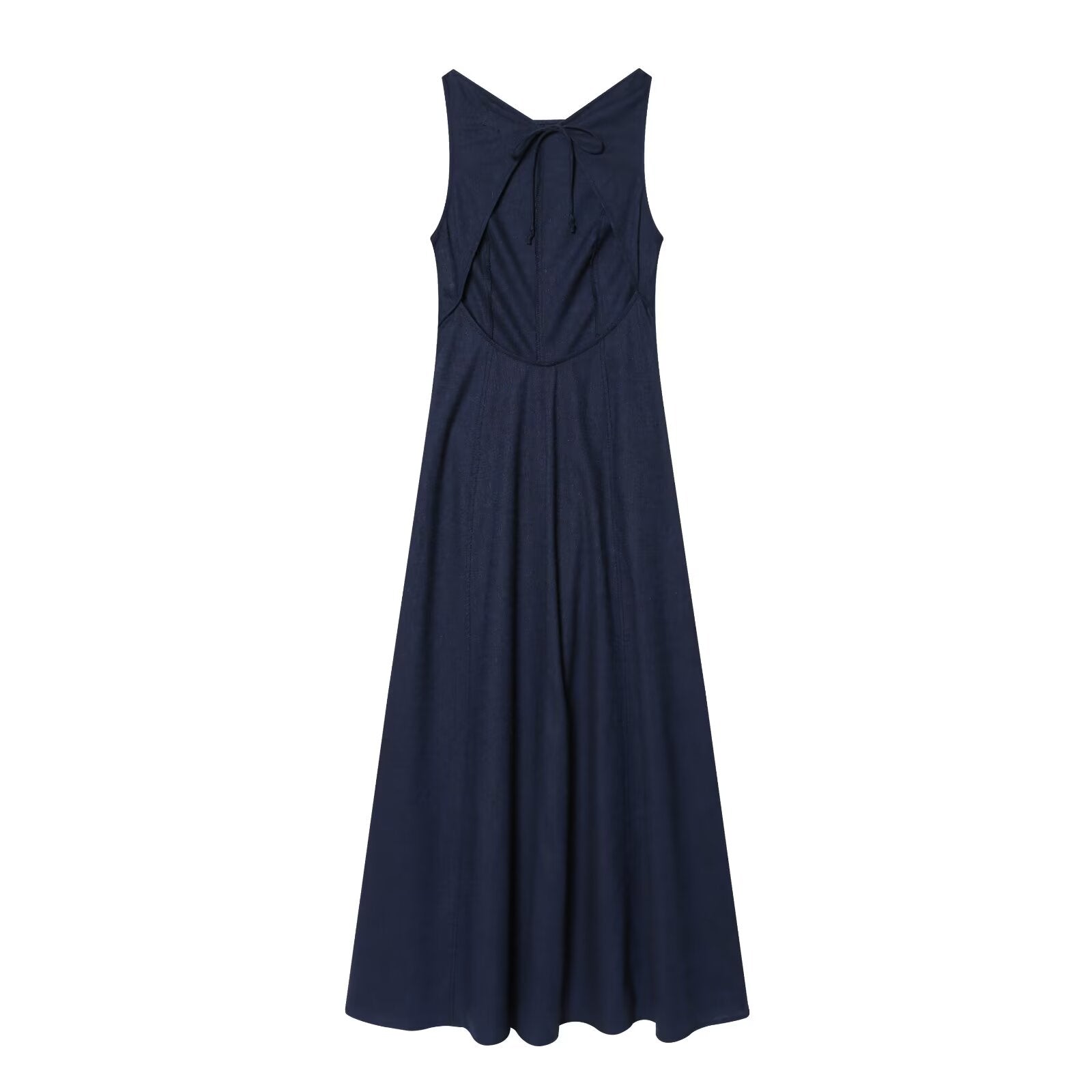 Women's backless linen blended MIDI dress