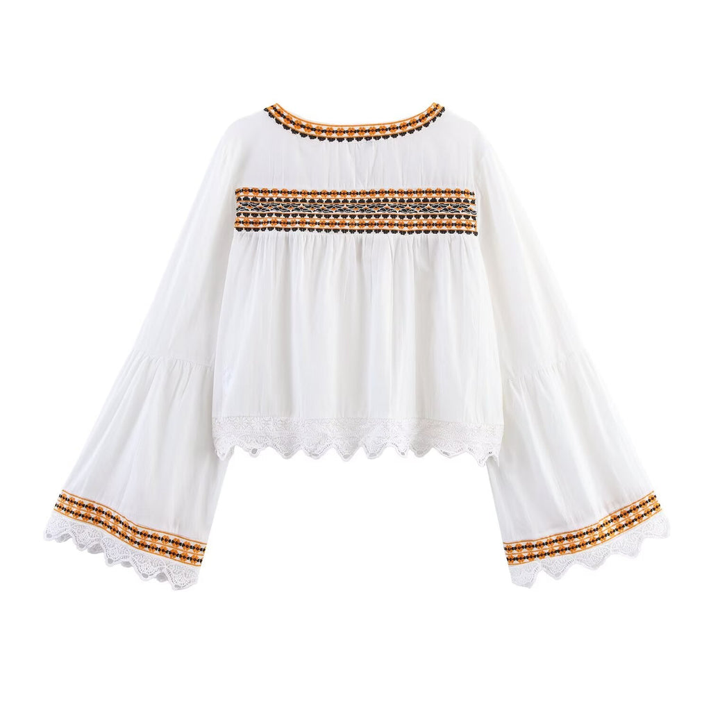 suit Women's 2 pieces casual embroidered V-neck shirt+Shorts