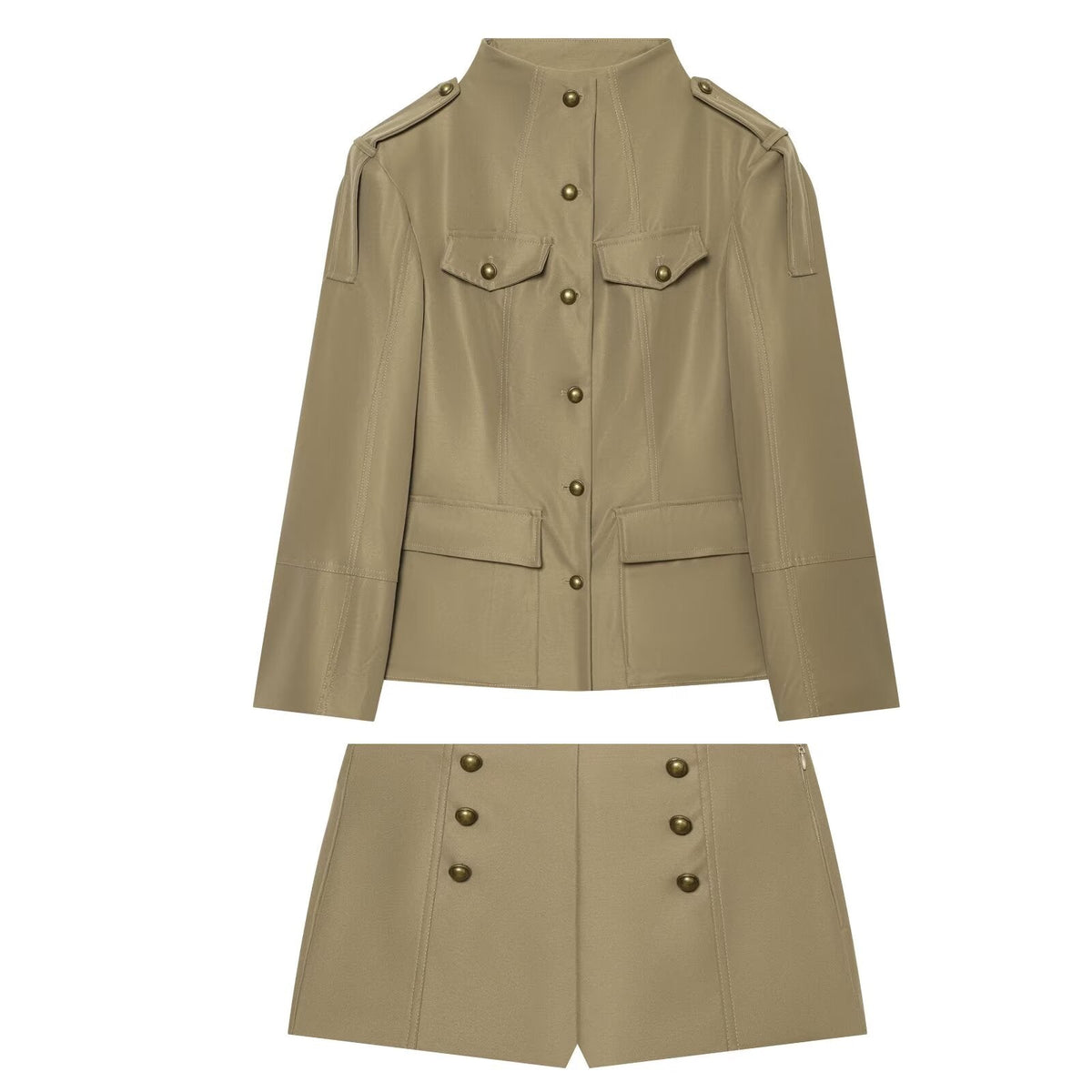 suit Women's 2 pieces pocket decoration slim jacket Coat+Shorts