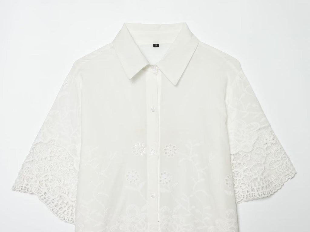Women's casual hollowed out embroidered shirt