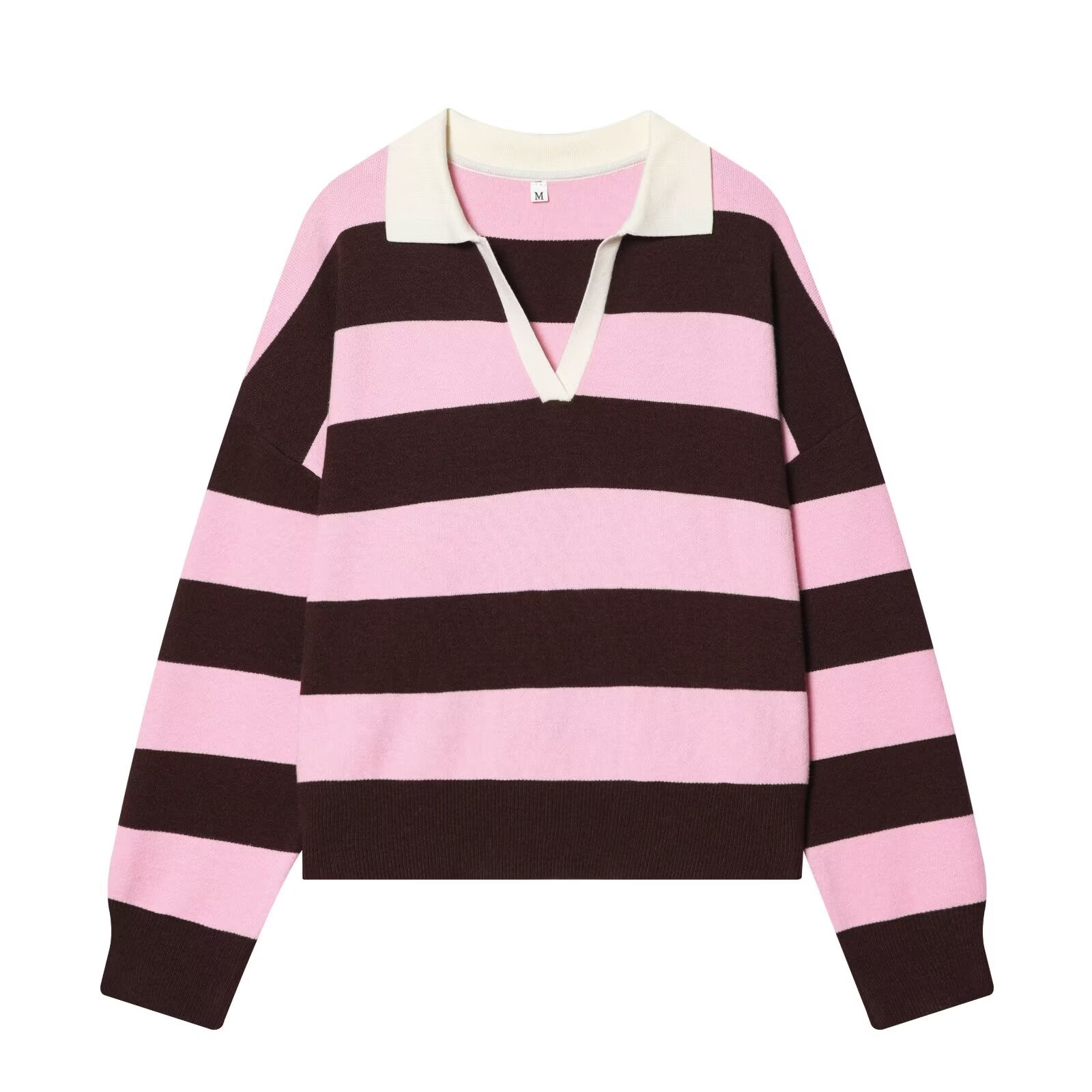 Women's casual striped knitted polo shirt
