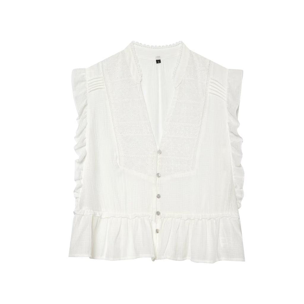 Women's layered decorative embroidered top