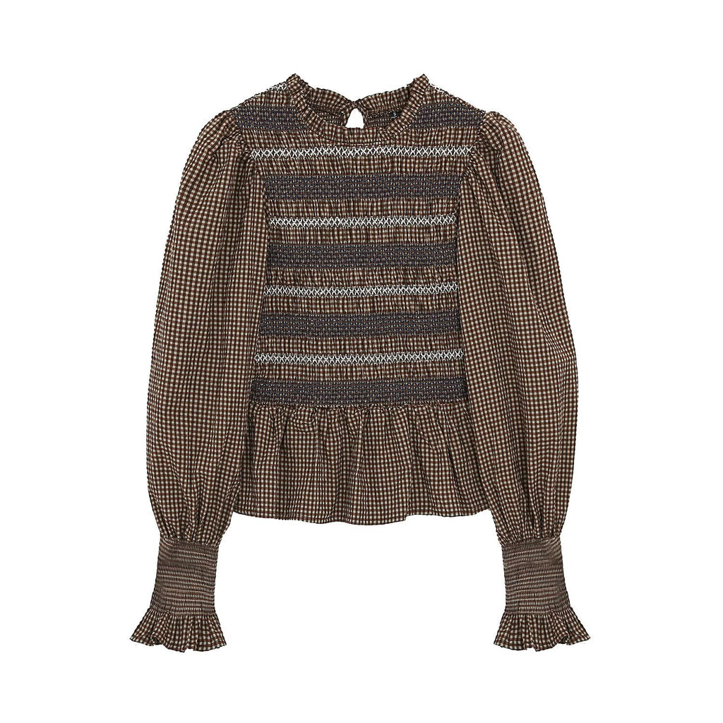 Women's short pleated embroidered shirt