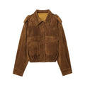 Women's 2025 new fashion casual Lapel suede Leather jacket Coat