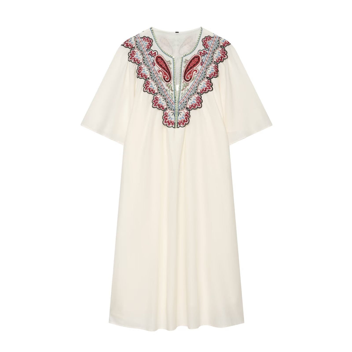 Women's embroidered decorative short sleeved dress