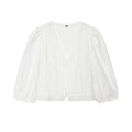 Women's hollowed out embroidered V-neck shirt