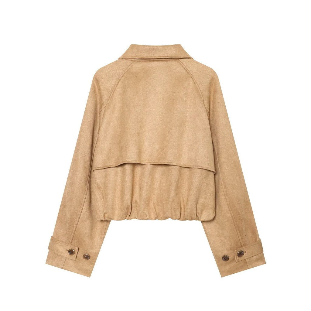 Women's suede texture short pleated Coat