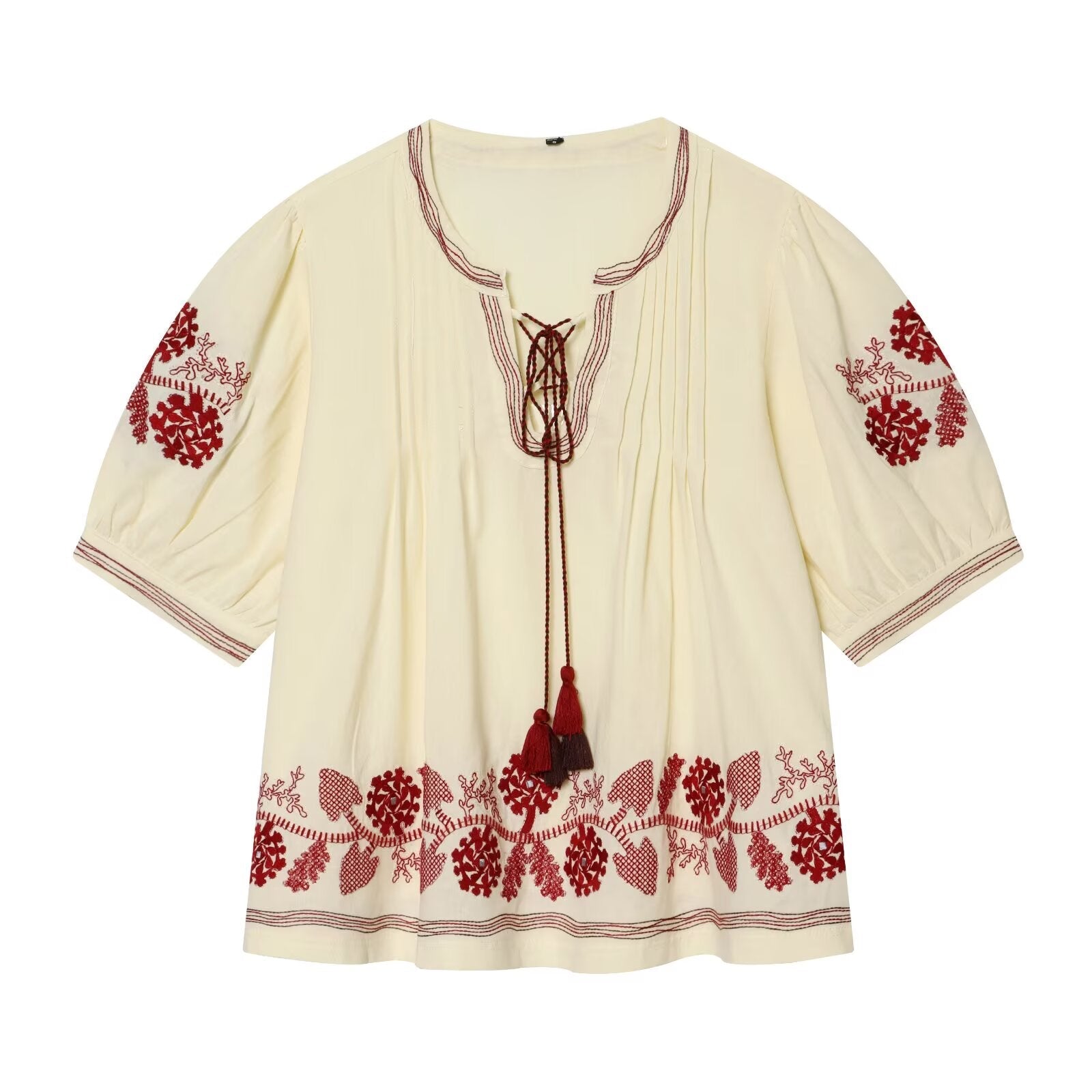 2026 Women's tassel decorated embroidered shirt