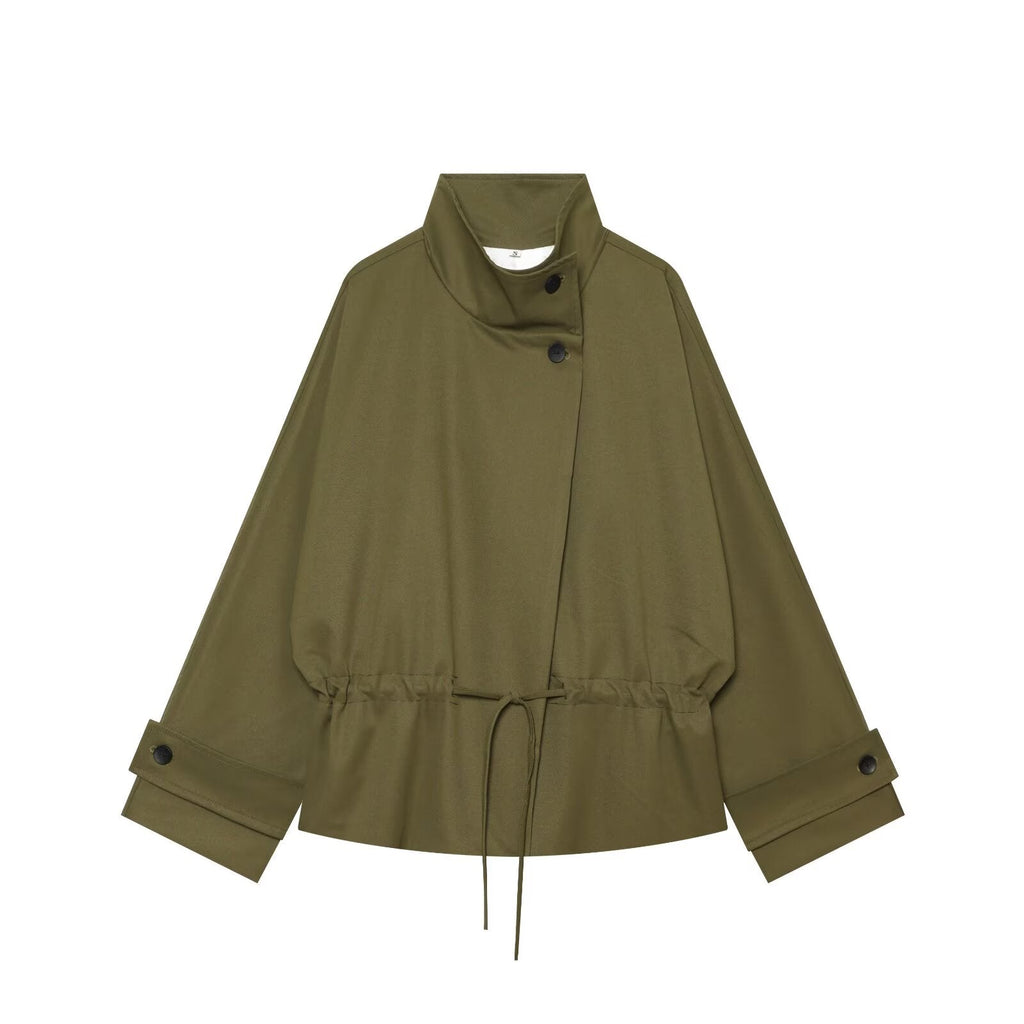 Women's lace up design loose parka Coat