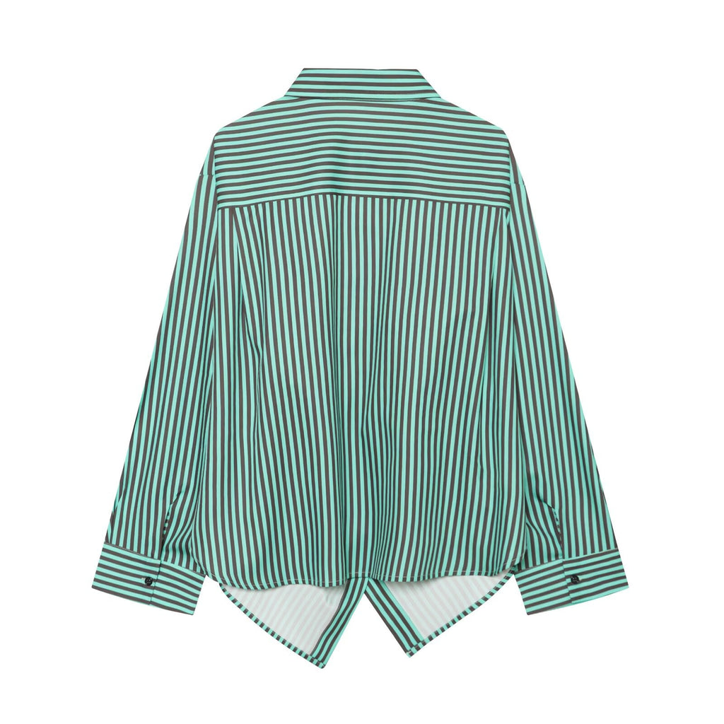 Women's pleated decorative loose striped shirt