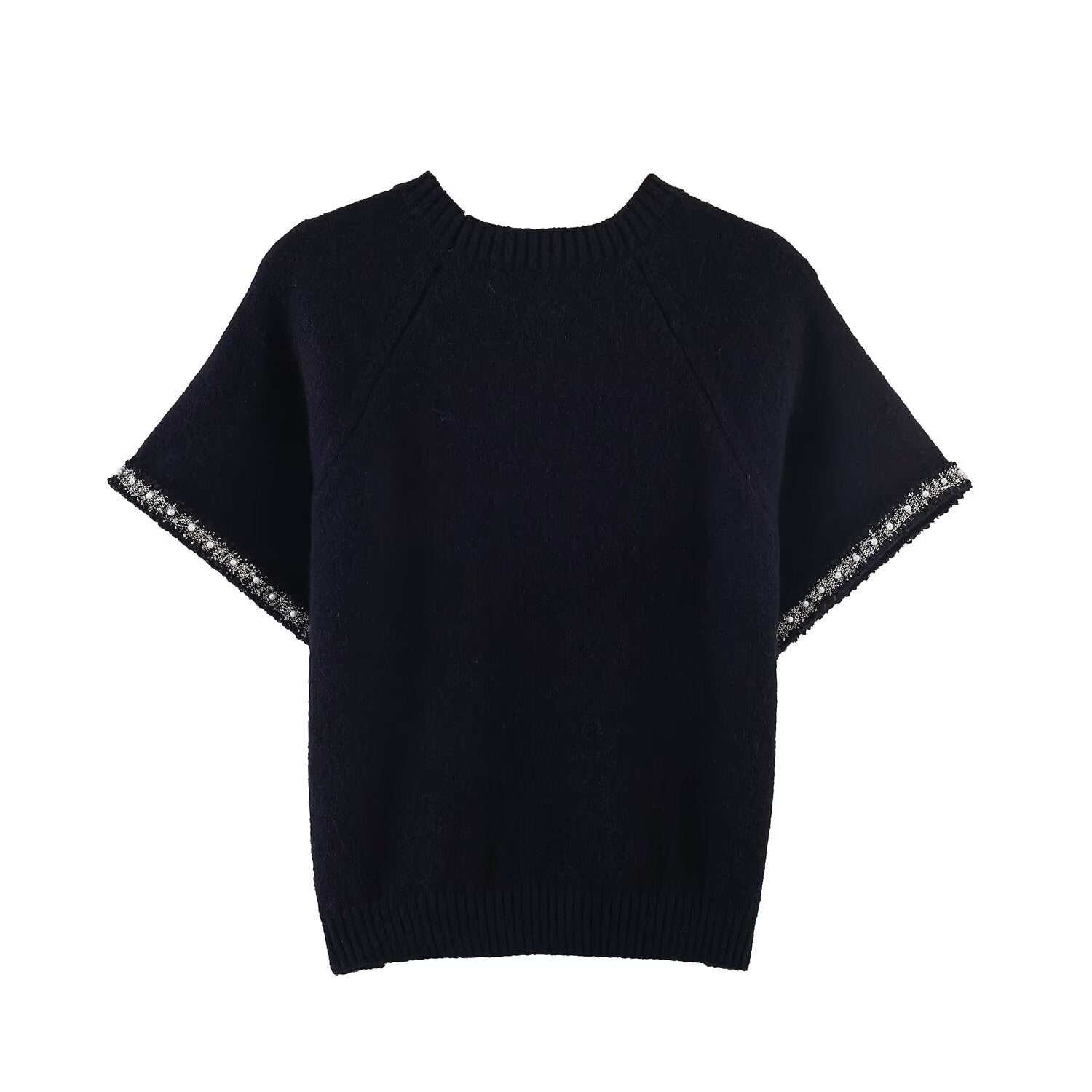 Women's Artificial Pearl Short Sleeve Knitted Shirt