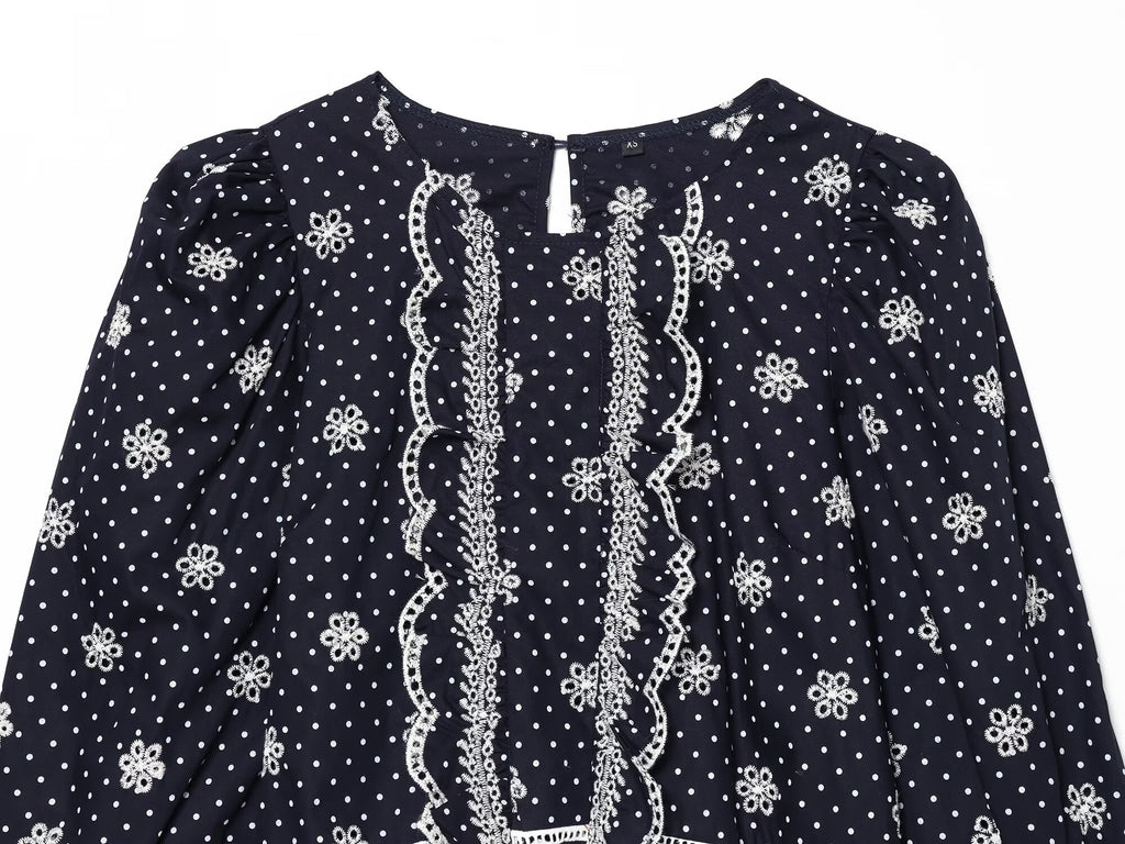 Women's hollowed out embroidered polka dot shirt