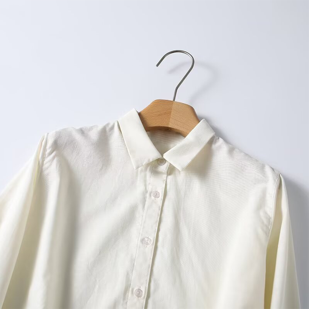 Women's solid color linen blend long sleeved shirt