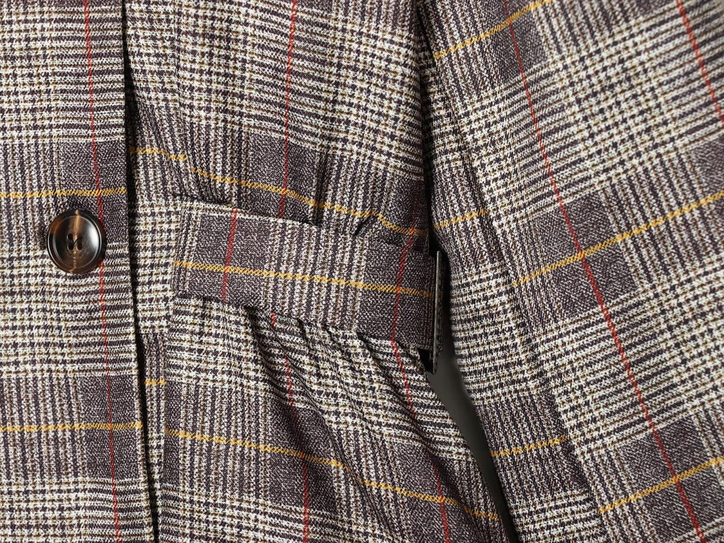 Women's straps decorative checkered Blazer Coat