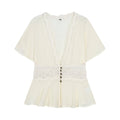 Women's lace patchwork V-neck top