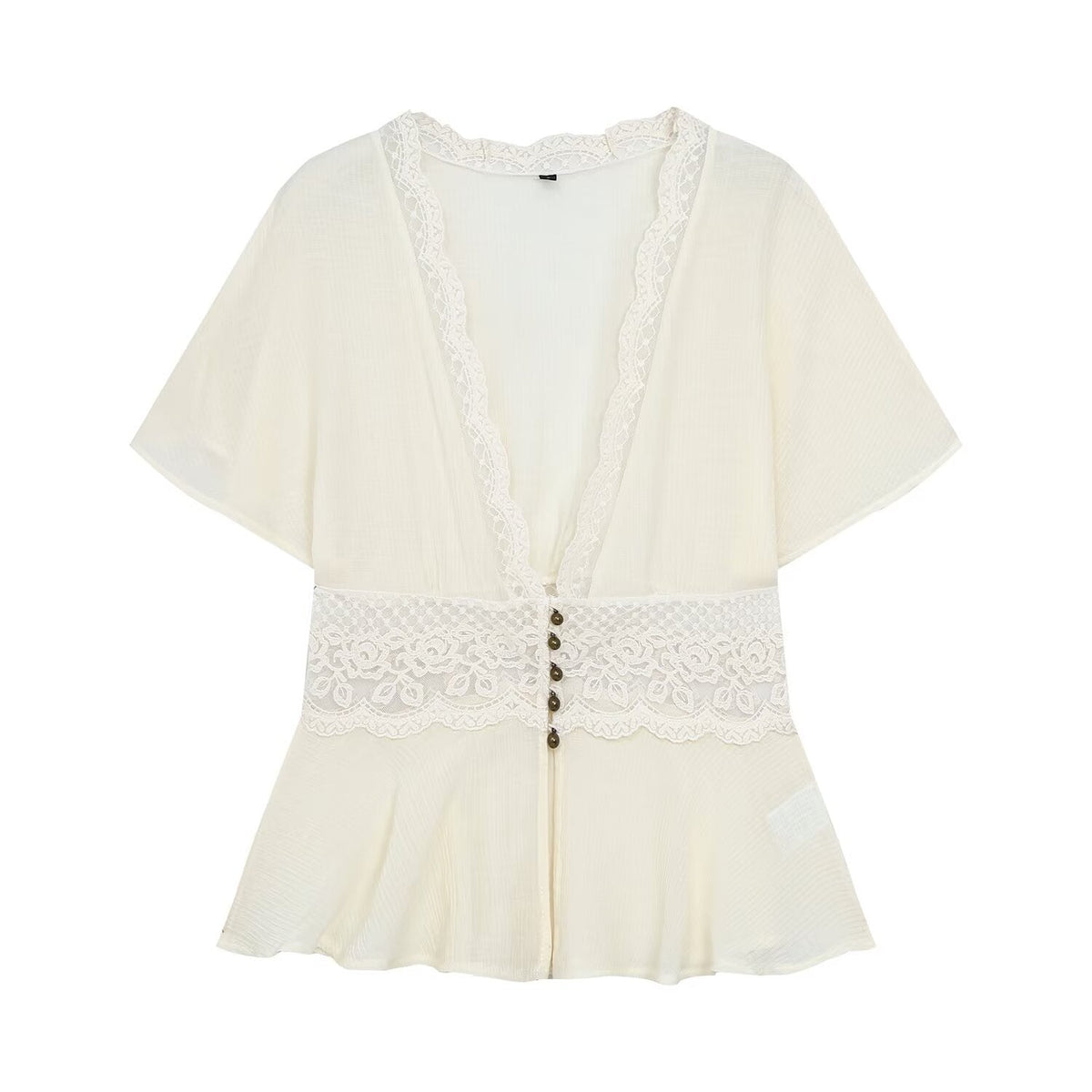 Women's lace patchwork V-neck top