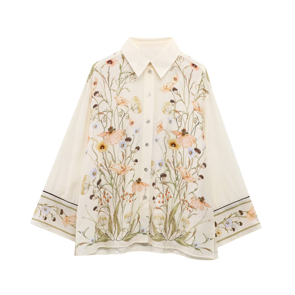 suit Women's 2 pieces loose long sleeved printed shirt+Pants