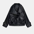 Women's new leather effect motorcycle jacket coat