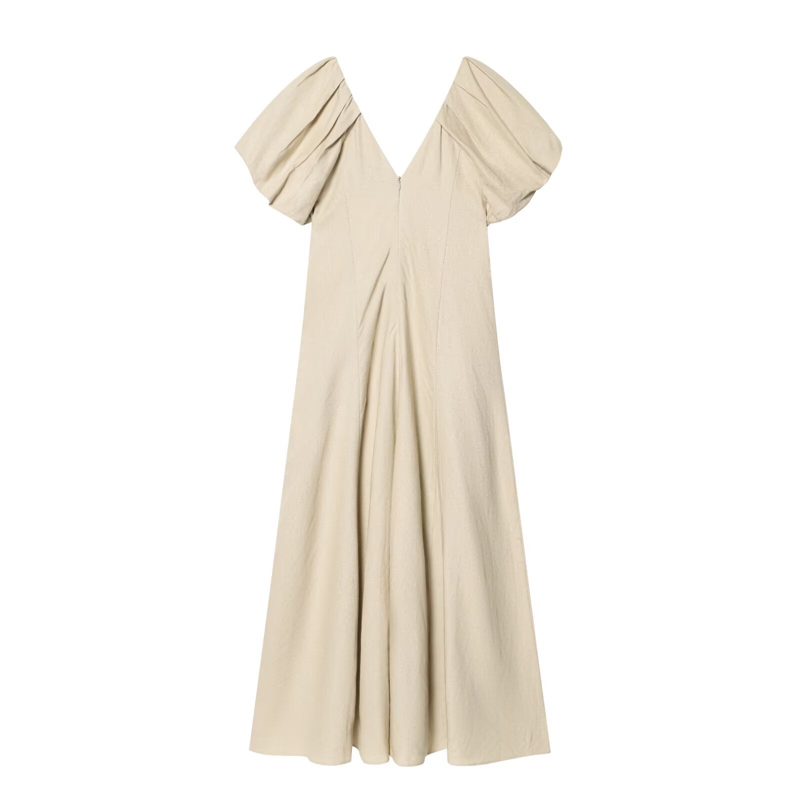 Women's Bubble sleeve Linen Blend Midi Dress