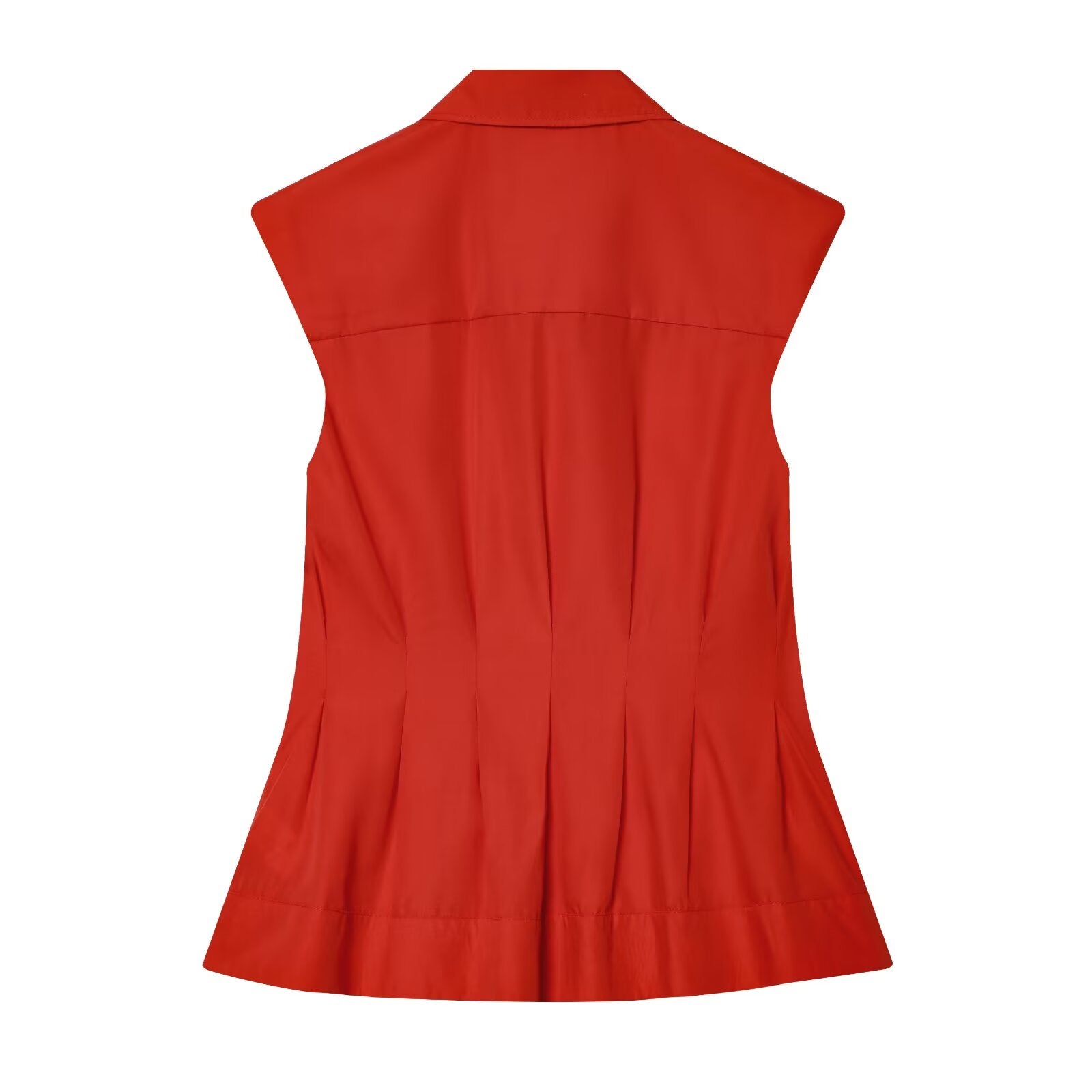 Women's sleeveless pleated button up shirt