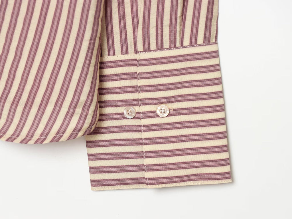 Women's loose stand collar striped shirt
