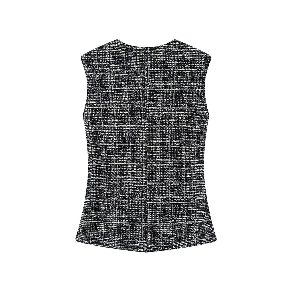 suit Women's 2 pieces button decoration texture vest style top+Flared pants