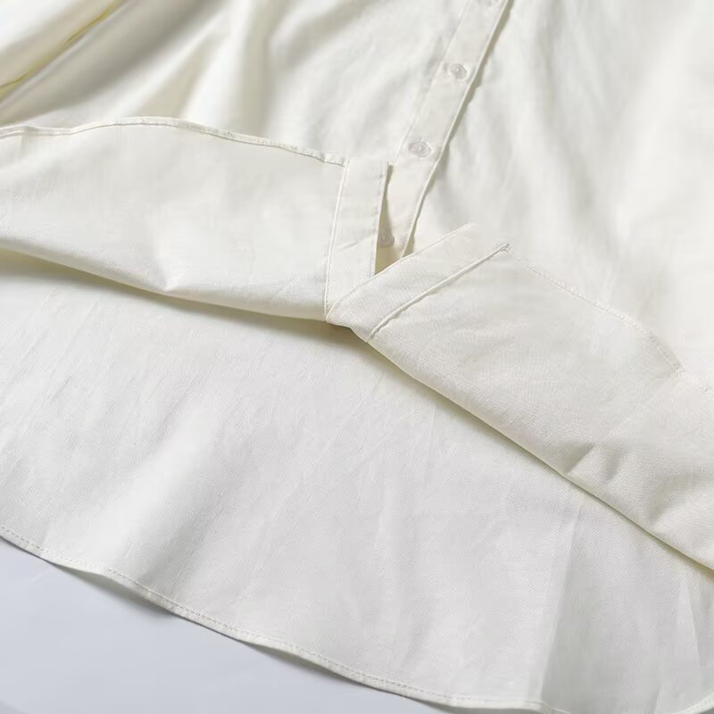 Women's solid color linen blend long sleeved shirt