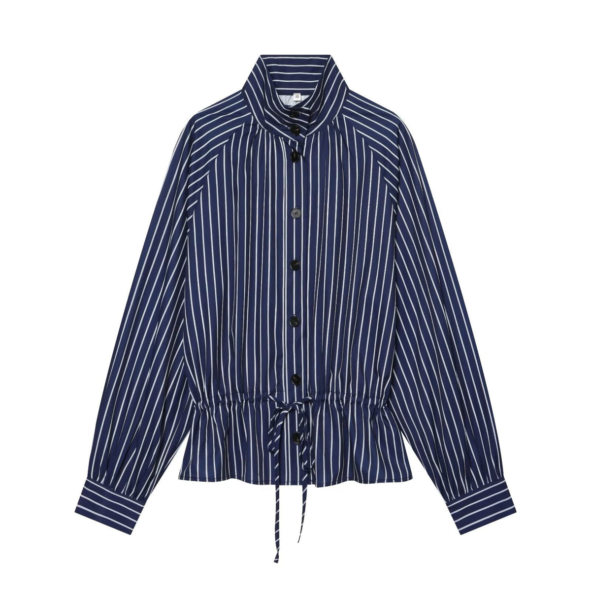 Women's with drawstring striped stand collar shirt