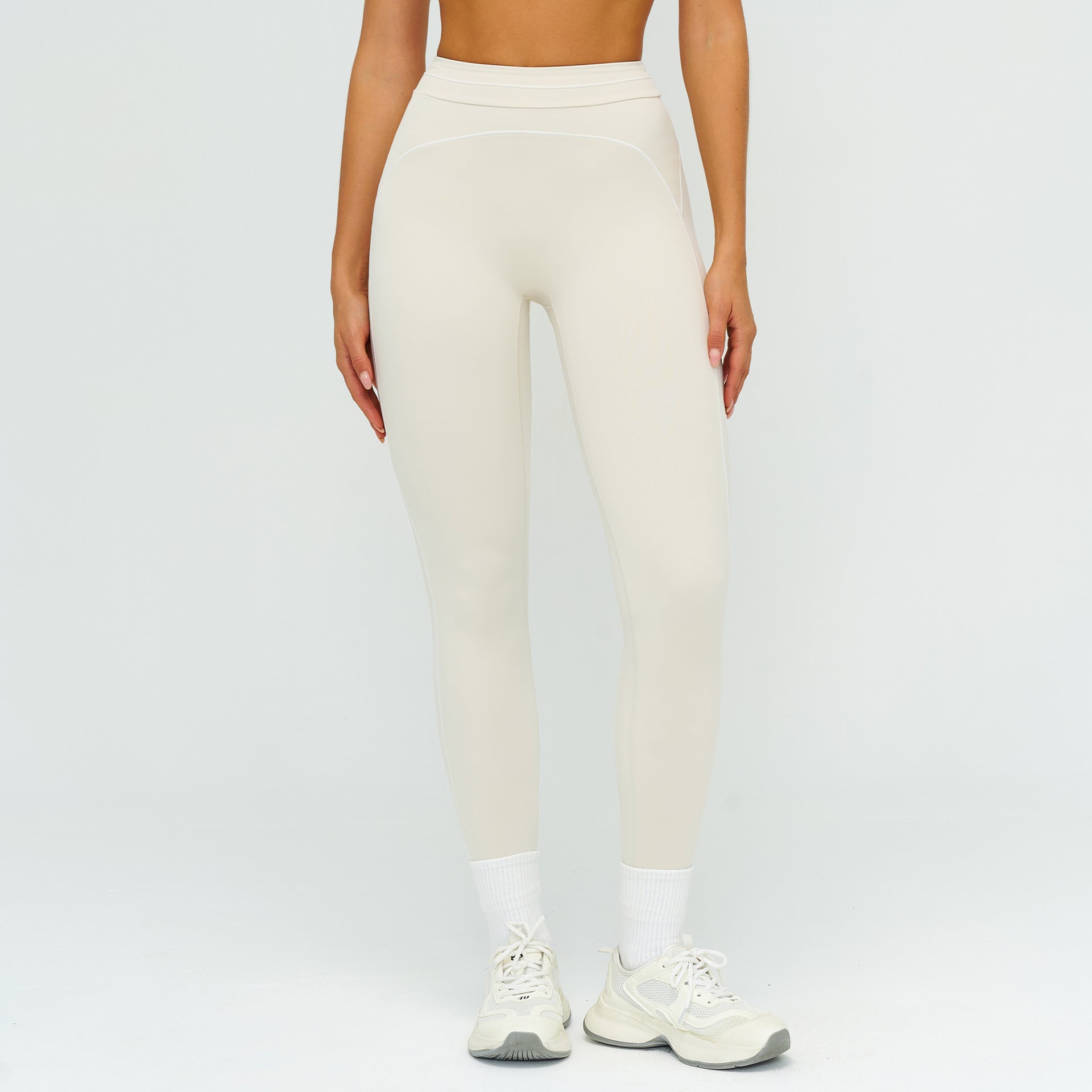 2026 women's new contrast sanding yoga pants high waist tight pants