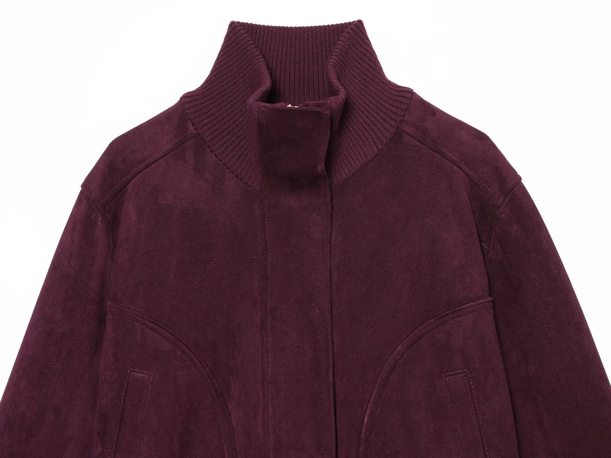 Women's Anti suede effect short stand collar Coat