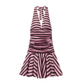 Women's striped pleated V-neck halter neck dress
