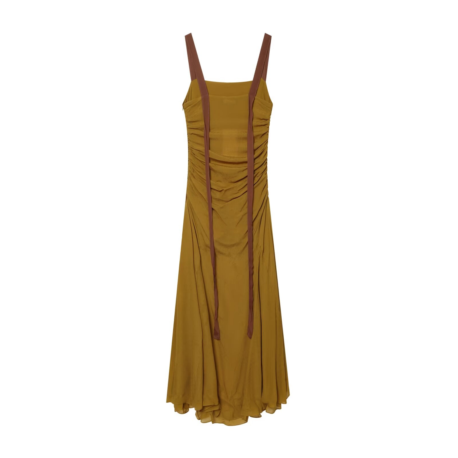 Women's pleated wide shoulder strap Midi dress