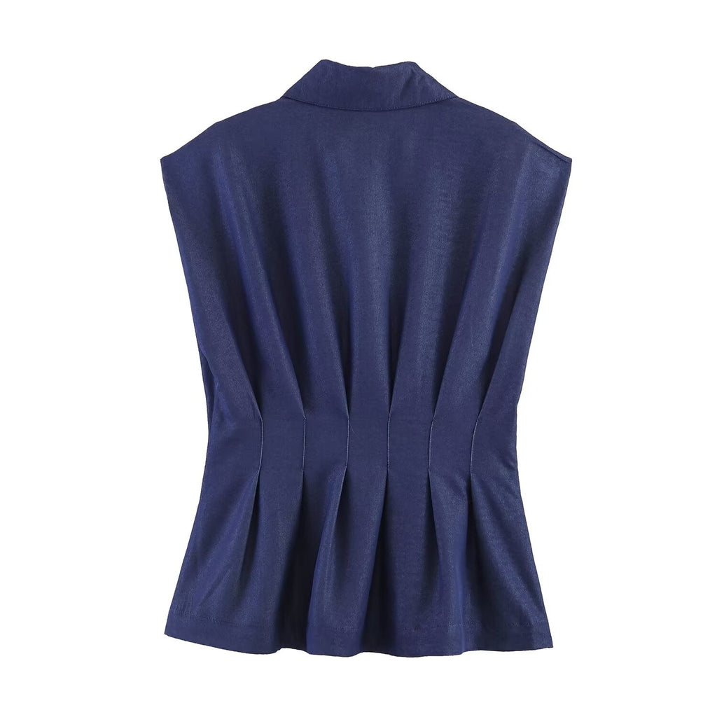 Women's casual pleated linen blend shirt