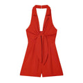 Women's knot decoration hanging neck mini dress