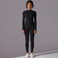 Women's New Solid Color High Elastic Half-open Zipper Jumpsuit Sports Running Fitness Long-sleeved Yoga Clothes