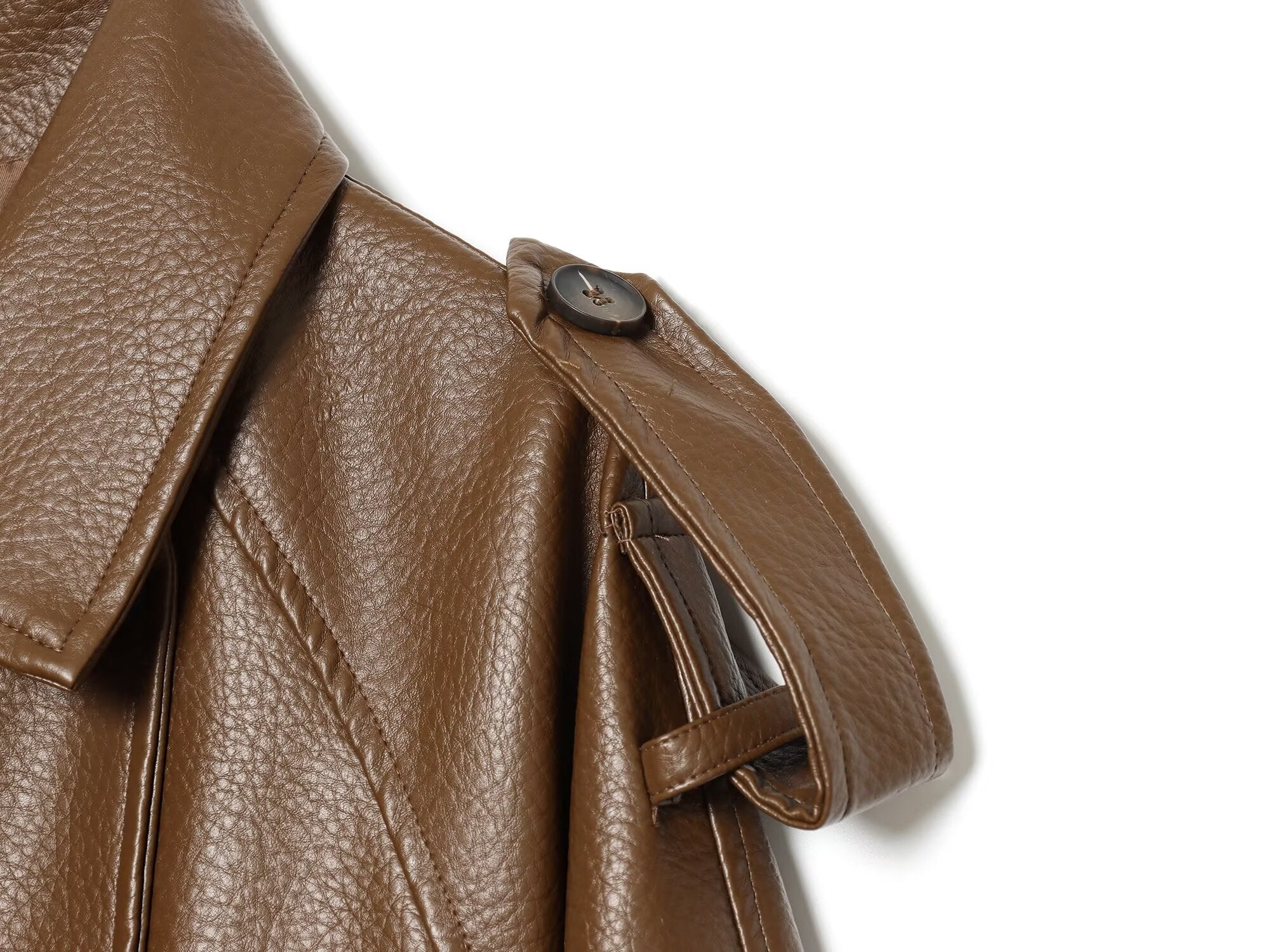 Women's waist belt imitation leather windbreaker jacket