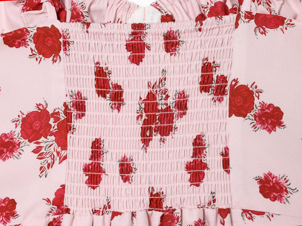 Women's printed ruffle edge suspender dress