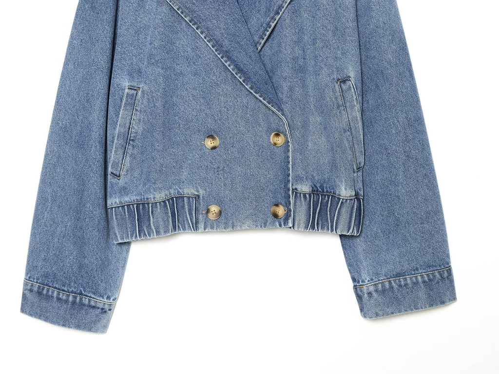 Women's double breasted short denim jacket