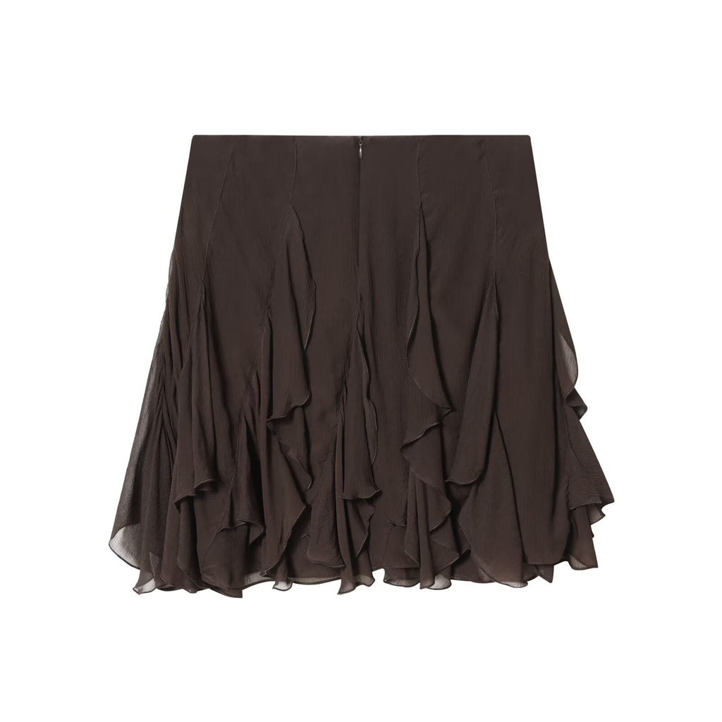 Women's asymmetrical ruffle edge draped mini skirt