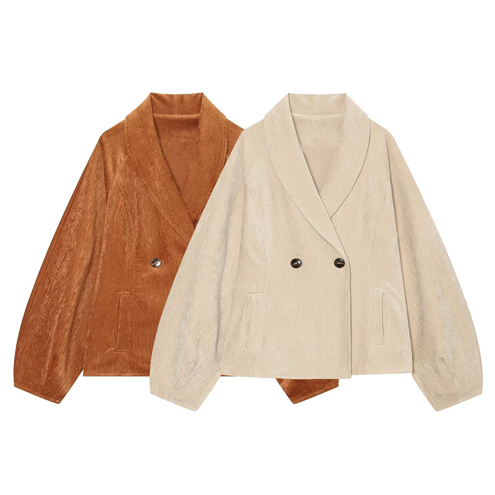 Women's waist cinched style double breasted jacket Coat