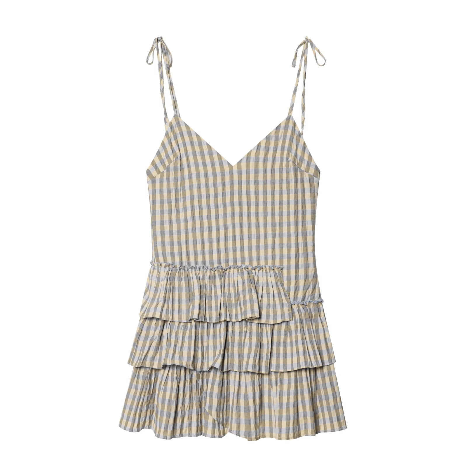 Women's layered decorative plaid suspender dress