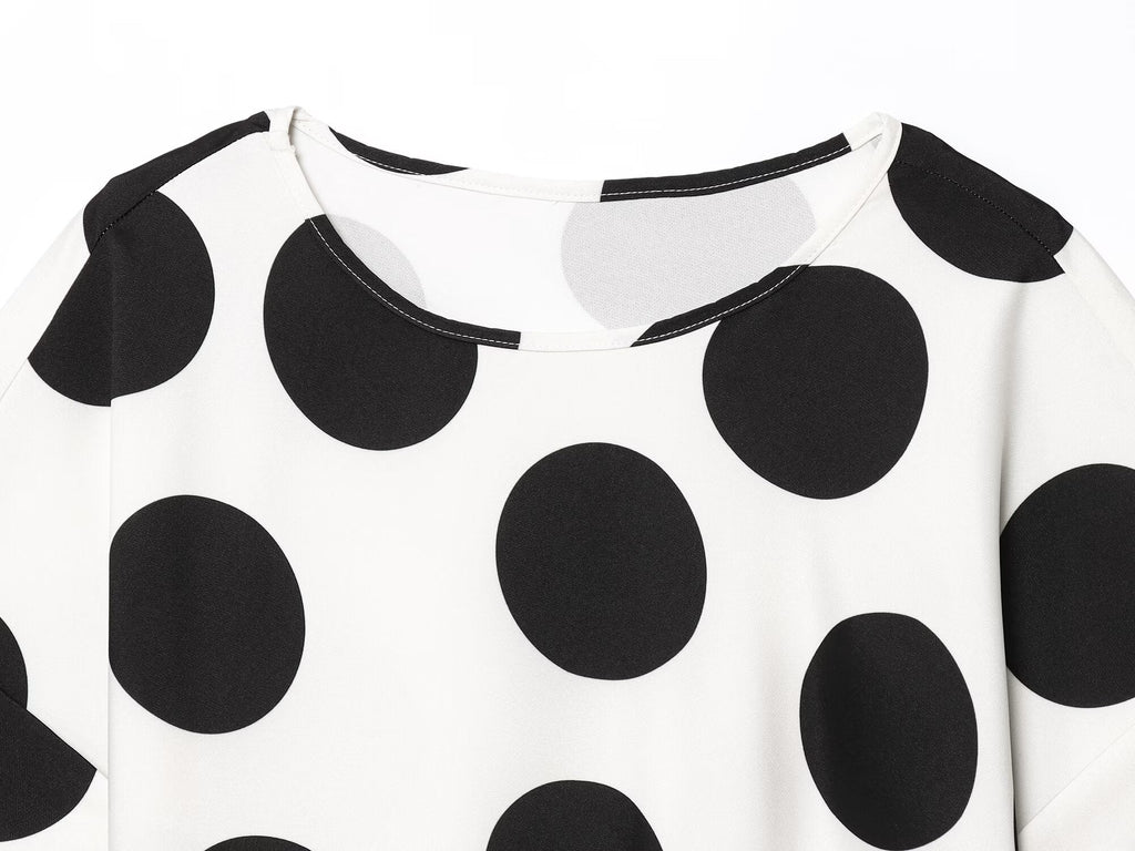 suit Women's 2 pieces O Neck short sleeved polka dot top+Pants